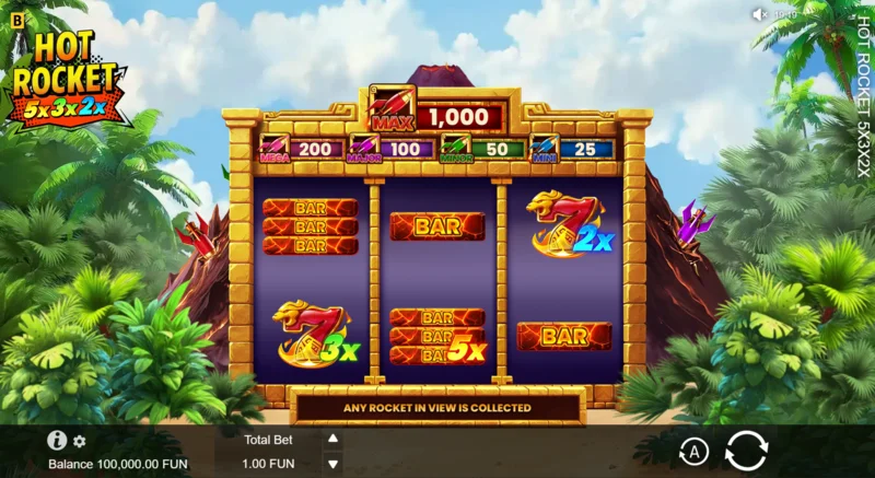 Hot Rocket 5x 3x 2x - basisspin met overlay-kansen op de rollen